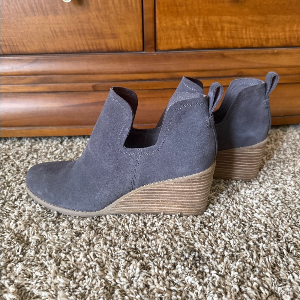 Toms Gray Suede Wedge Ankle Booties